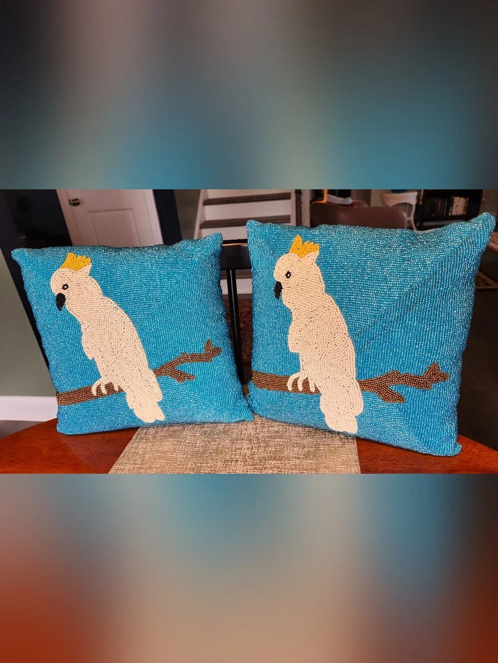Beaded Blue Cockatoo Pillow Cover - Pair Pier 1